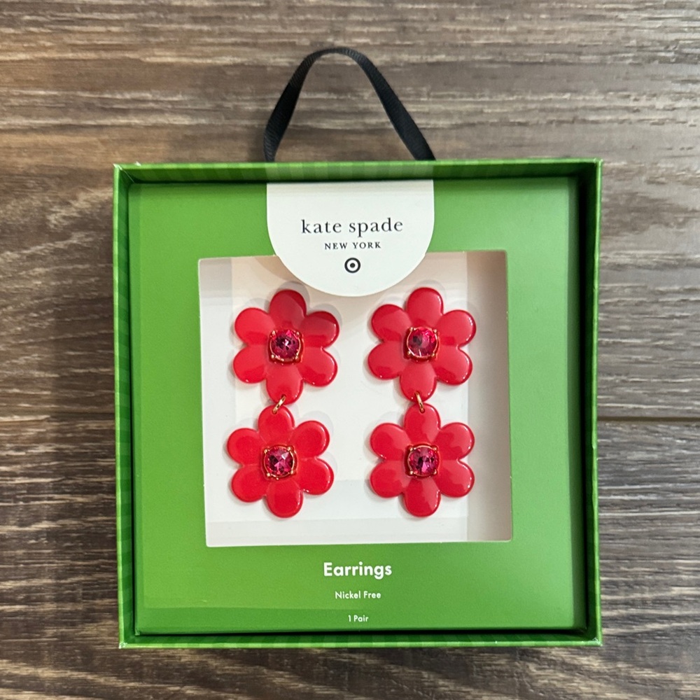 Kate Spade Red Floral Earrings with Pink Center